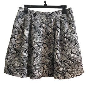 Ann Taylor Loft Women 6 Skirt 100% Linen Lined Pleat Mini Black White Botanical